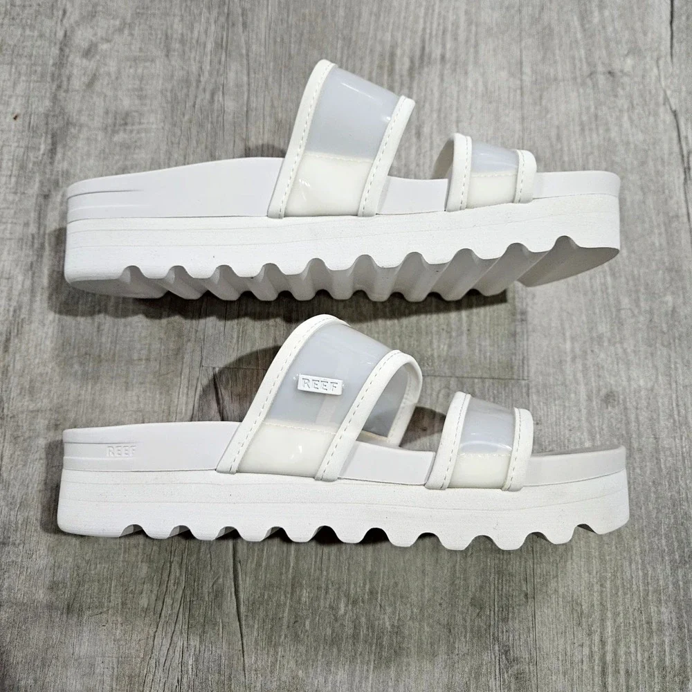 Reef Water Vista Higher Sandals Womens 8 White Platform Chunky Slide Beach Shoes